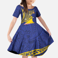Personalised Tokelau Tokehega Day Family Matching Puletasi and Hawaiian Shirt Tokelauan Tatau Flag Color LT14 Daughter's Dress Blue - Polynesian Pride