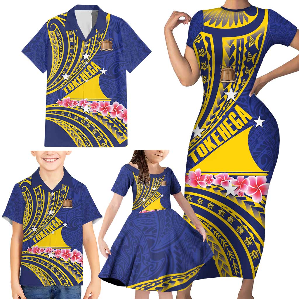 Personalised Tokelau Tokehega Day Family Matching Short Sleeve Bodycon Dress and Hawaiian Shirt Tokelauan Tatau Flag Color LT14 - Polynesian Pride