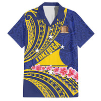 Personalised Tokelau Tokehega Day Family Matching Short Sleeve Bodycon Dress and Hawaiian Shirt Tokelauan Tatau Flag Color LT14 Dad's Shirt - Short Sleeve Blue - Polynesian Pride