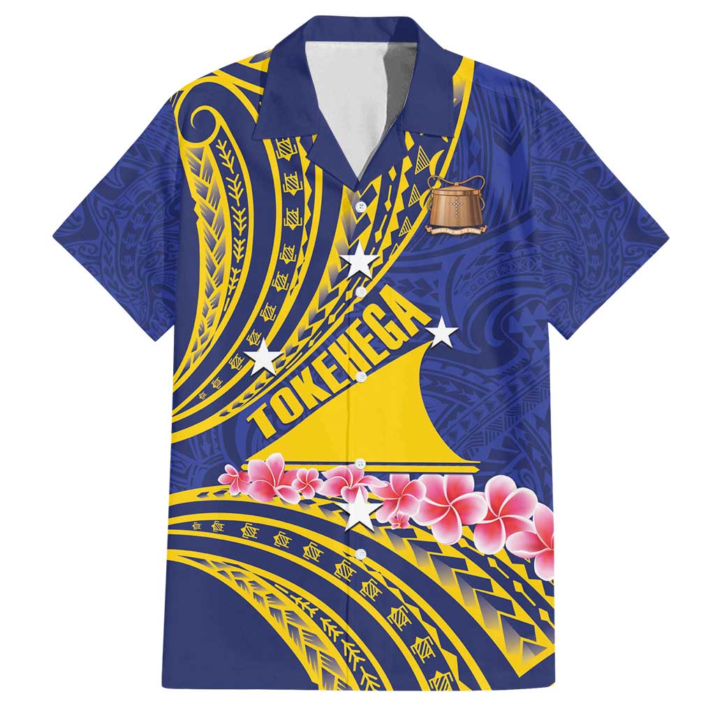 Personalised Tokelau Tokehega Day Family Matching Summer Maxi Dress and Hawaiian Shirt Tokelauan Tatau Flag Color LT14 Dad's Shirt - Short Sleeve Blue - Polynesian Pride