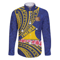 Personalised Tokelau Tokehega Day Family Matching Tank Maxi Dress and Hawaiian Shirt Tokelauan Tatau Flag Color LT14 Dad's Shirt - Long Sleeve Blue - Polynesian Pride