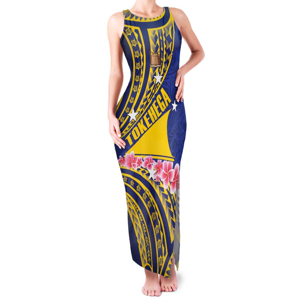 Personalised Tokelau Tokehega Day Family Matching Tank Maxi Dress and Hawaiian Shirt Tokelauan Tatau Flag Color LT14 Mom's Dress Blue - Polynesian Pride