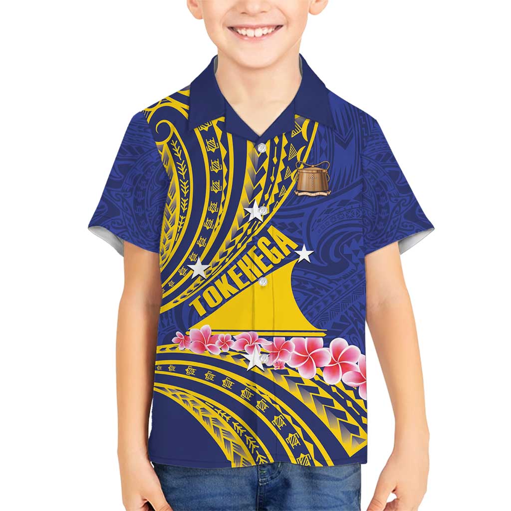 Personalised Tokelau Tokehega Day Family Matching Tank Maxi Dress and Hawaiian Shirt Tokelauan Tatau Flag Color LT14 Son's Shirt Blue - Polynesian Pride