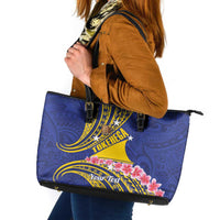 Personalised Tokelau Tokehega Day Leather Tote Bag Tokelauan Tatau Flag Color LT14 Blue - Polynesian Pride