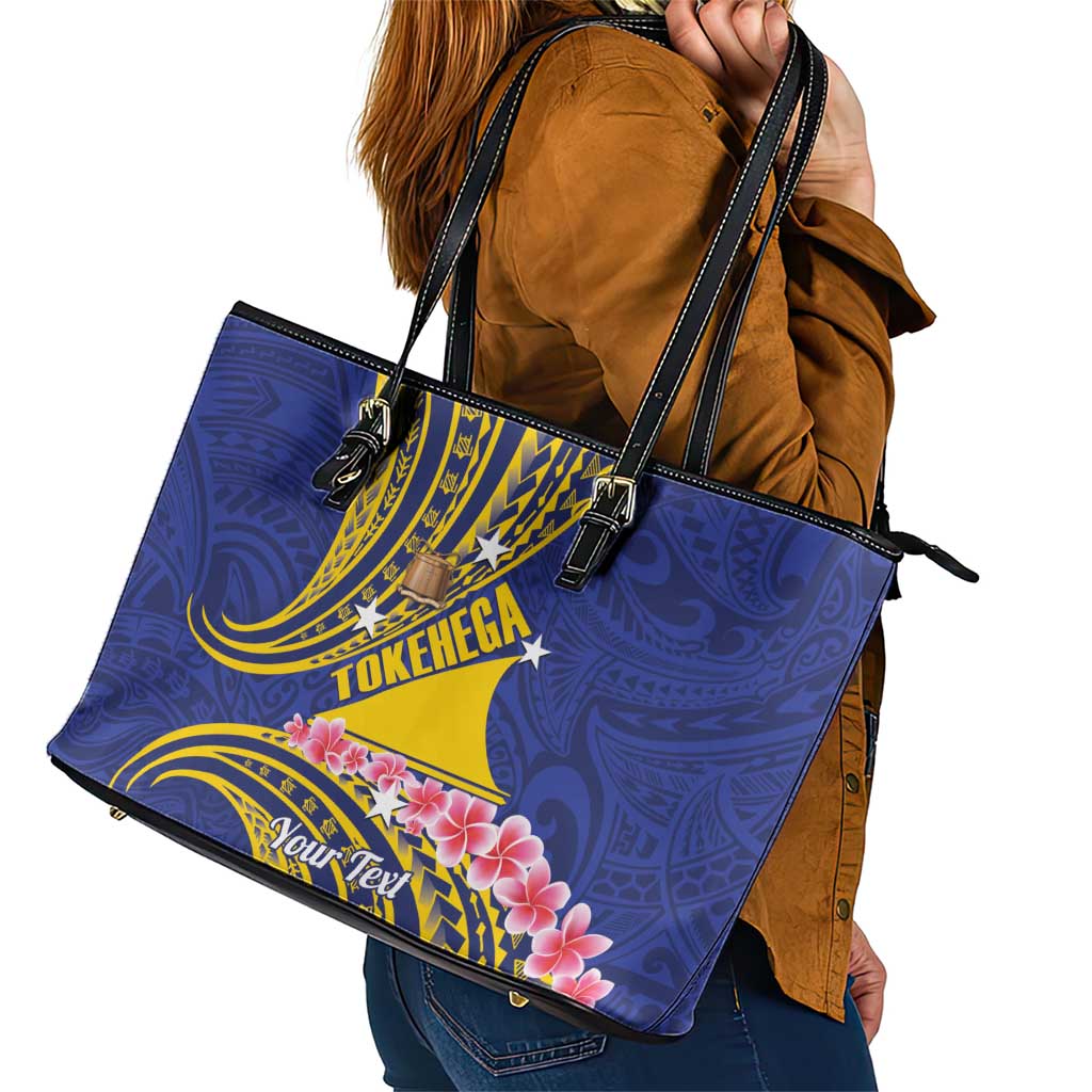 Personalised Tokelau Tokehega Day Leather Tote Bag Tokelauan Tatau Flag Color LT14 - Polynesian Pride