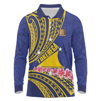 Personalised Tokelau Tokehega Day Long Sleeve Polo Shirt Tokelauan Tatau Flag Color LT14 Blue - Polynesian Pride