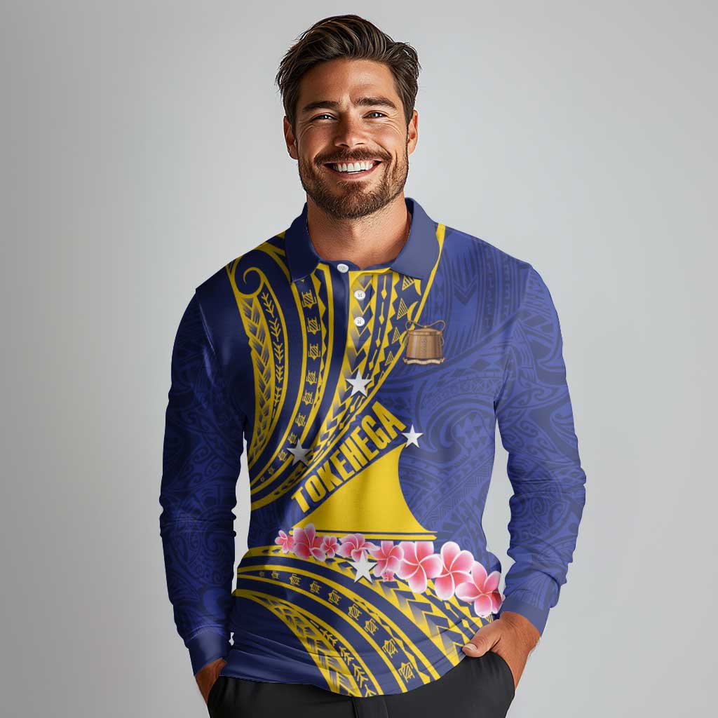 Personalised Tokelau Tokehega Day Long Sleeve Polo Shirt Tokelauan Tatau Flag Color LT14 - Polynesian Pride
