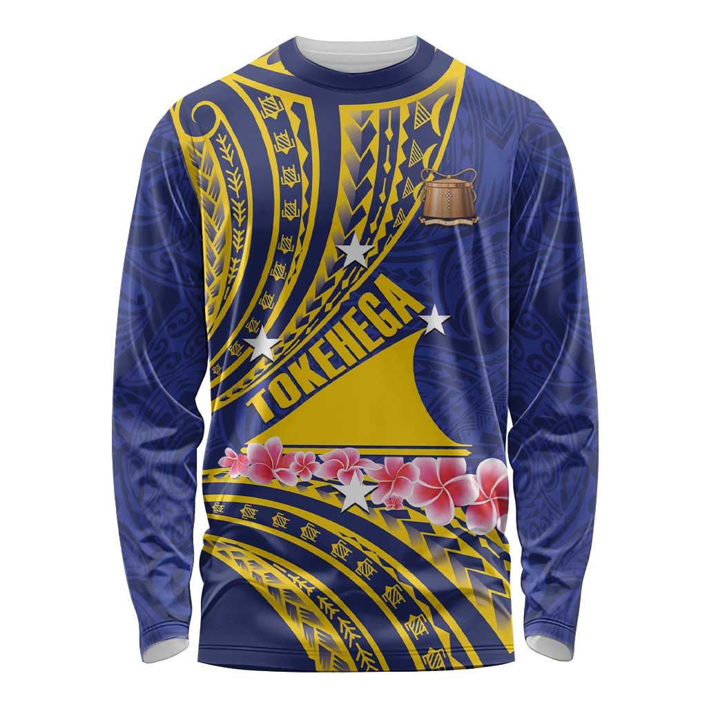 Personalised Tokelau Tokehega Day Long Sleeve Shirt Tokelauan Tatau Flag Color LT14 Unisex Blue - Polynesian Pride