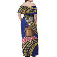 Personalised Tokelau Tokehega Day Off Shoulder Maxi Dress Tokelauan Tatau Flag Color LT14 - Polynesian Pride