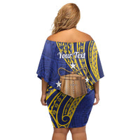 Personalised Tokelau Tokehega Day Off Shoulder Short Dress Tokelauan Tatau Flag Color LT14 - Polynesian Pride