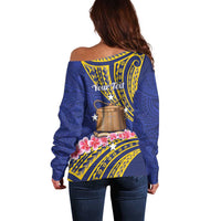 Personalised Tokelau Tokehega Day Off Shoulder Sweater Tokelauan Tatau Flag Color LT14 - Polynesian Pride