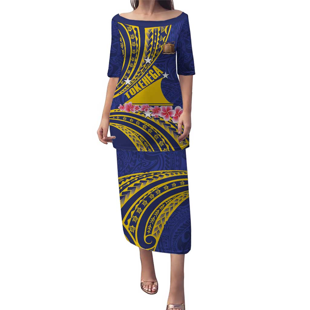 Personalised Tokelau Tokehega Day Puletasi Tokelauan Tatau Flag Color LT14 Long Dress Blue - Polynesian Pride