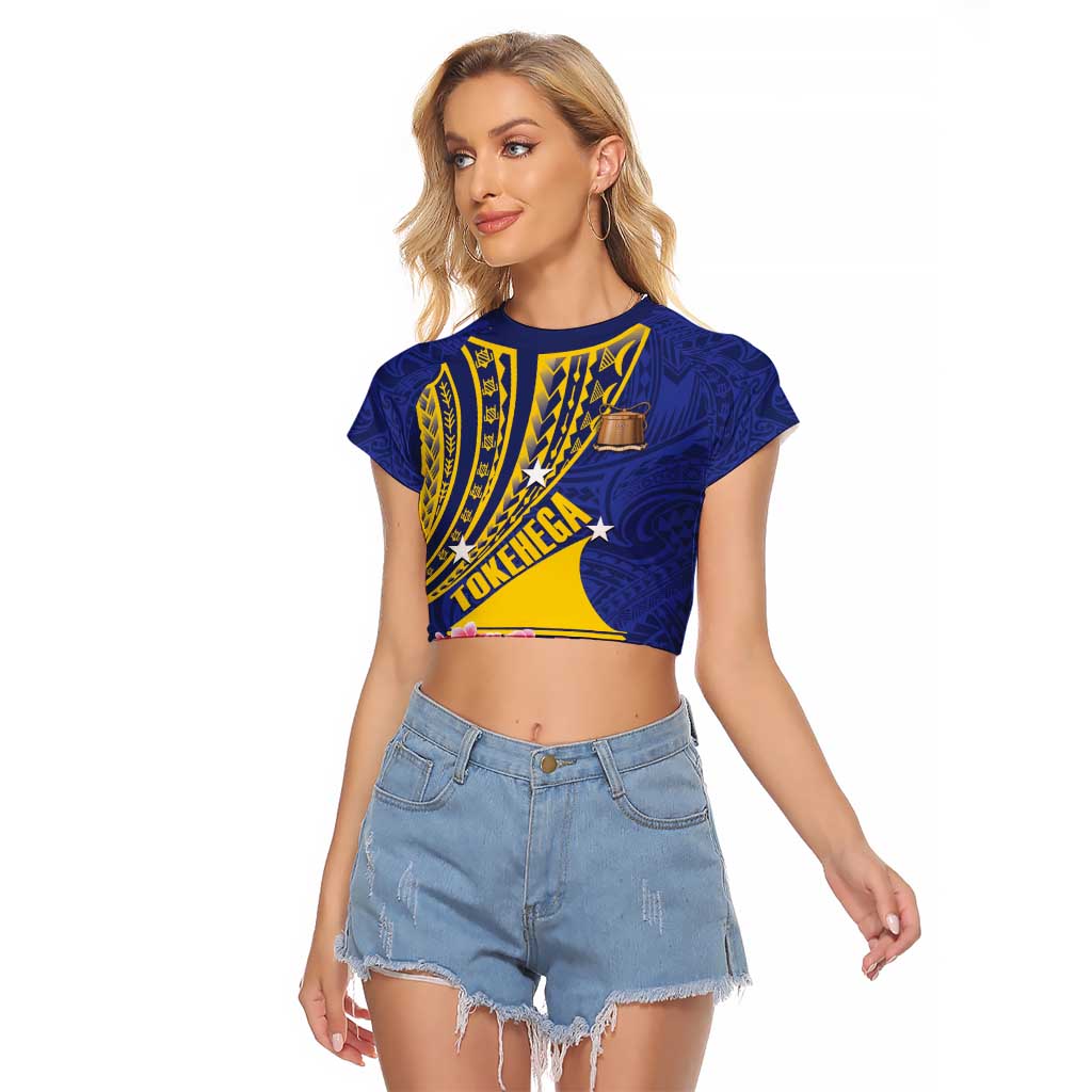 Personalised Tokelau Tokehega Day Raglan Cropped T Shirt Tokelauan Tatau Flag Color LT14 Female Blue - Polynesian Pride