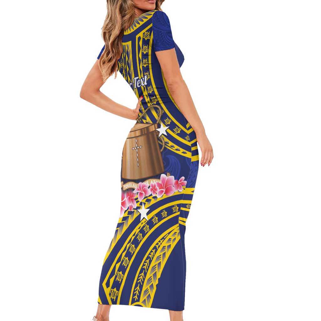Personalised Tokelau Tokehega Day Short Sleeve Bodycon Dress Tokelauan Tatau Flag Color LT14 - Polynesian Pride