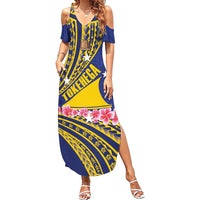 Personalised Tokelau Tokehega Day Summer Maxi Dress Tokelauan Tatau Flag Color LT14 Women Blue - Polynesian Pride