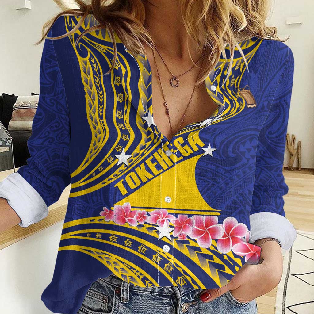 Personalised Tokelau Tokehega Day Women Casual Shirt Tokelauan Tatau Flag Color LT14 Female Blue - Polynesian Pride