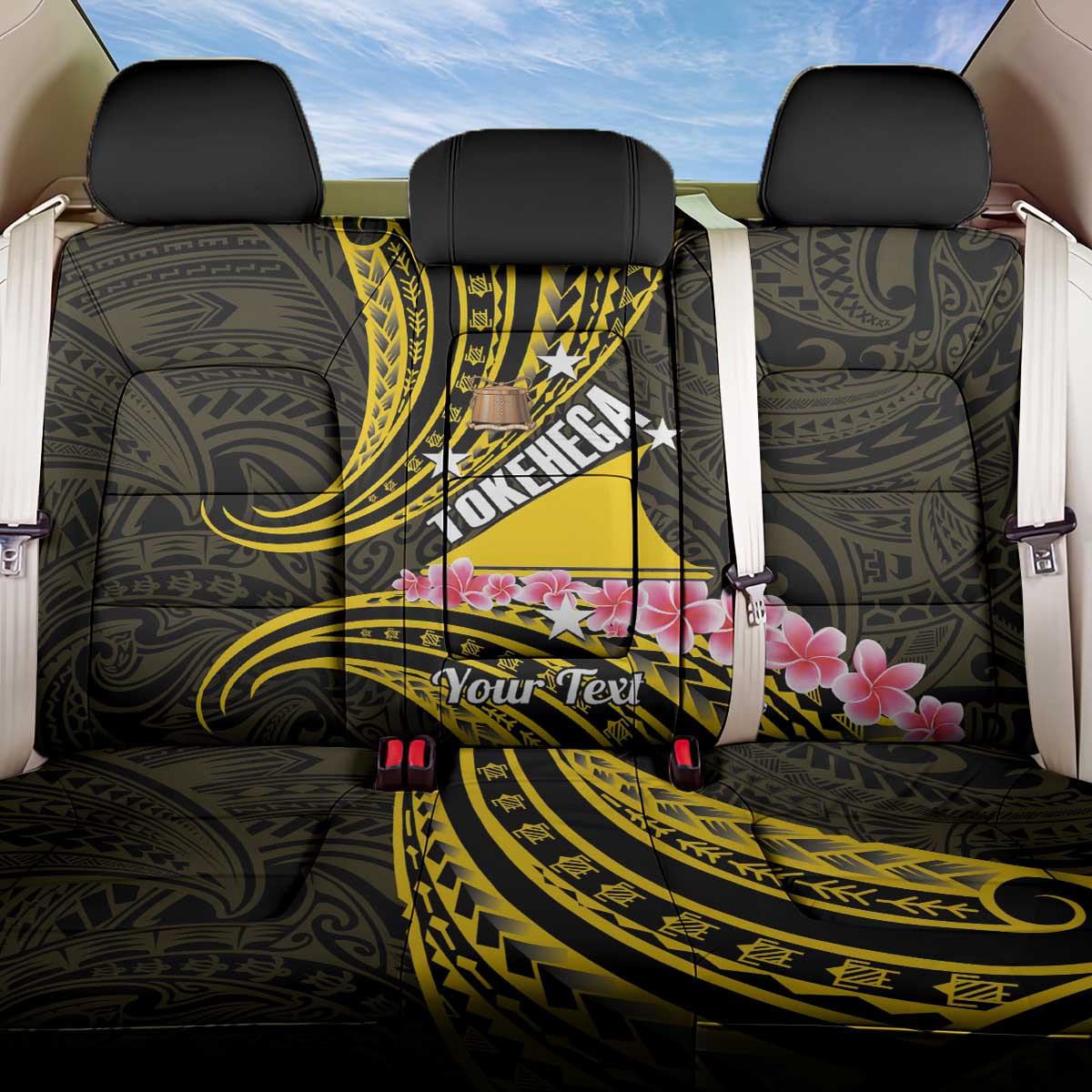 Personalised Tokelau Tokehega Day Back Car Seat Cover Tokelauan Tatau Black Color LT14 One Size Black - Polynesian Pride