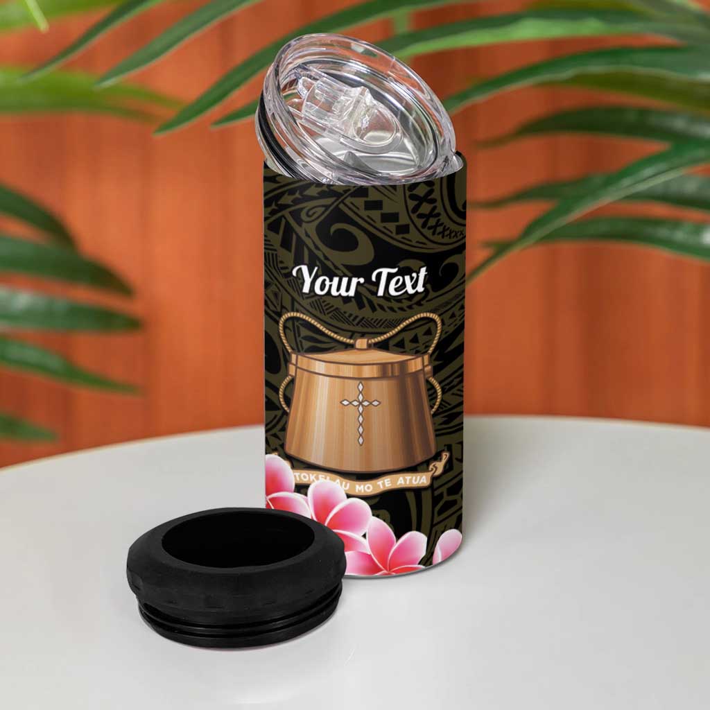 Personalised Tokelau Tokehega Day 4 in 1 Can Cooler Tumbler Tokelauan Tatau Black Color LT14 - Polynesian Pride