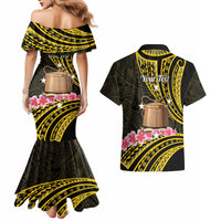 Personalised Tokelau Tokehega Day Couples Matching Mermaid Dress and Hawaiian Shirt Tokelauan Tatau Black Color LT14 - Polynesian Pride