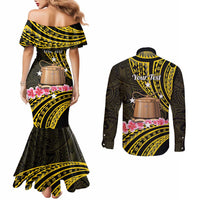 Personalised Tokelau Tokehega Day Couples Matching Mermaid Dress and Long Sleeve Button Shirt Tokelauan Tatau Black Color LT14 - Polynesian Pride