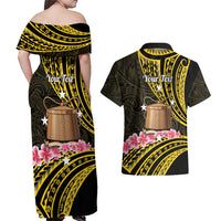 Personalised Tokelau Tokehega Day Couples Matching Off Shoulder Maxi Dress and Hawaiian Shirt Tokelauan Tatau Black Color LT14 - Polynesian Pride