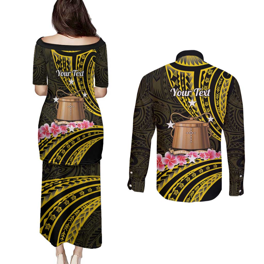 Personalised Tokelau Tokehega Day Couples Matching Puletasi and Long Sleeve Button Shirt Tokelauan Tatau Black Color LT14 - Polynesian Pride