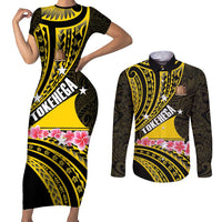 Personalised Tokelau Tokehega Day Couples Matching Short Sleeve Bodycon Dress and Long Sleeve Button Shirt Tokelauan Tatau Black Color LT14 Black - Polynesian Pride