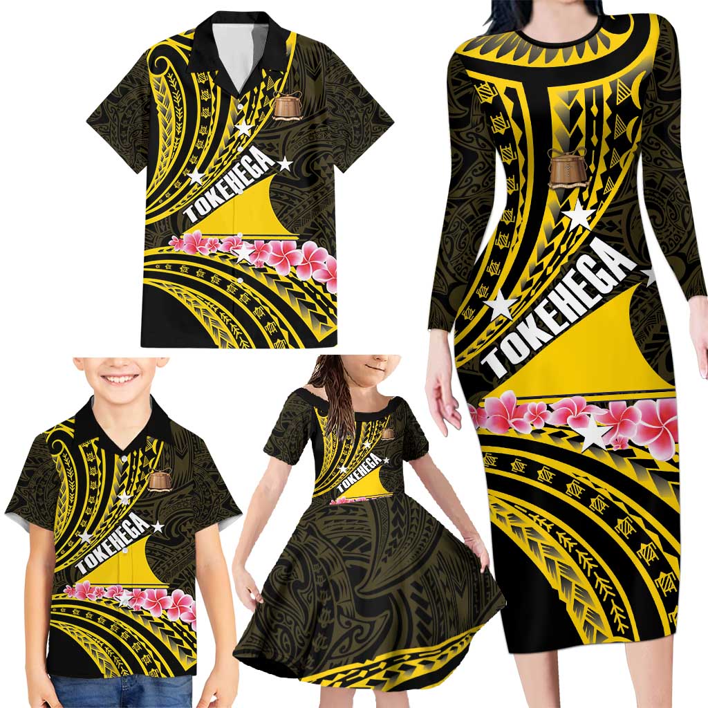 Personalised Tokelau Tokehega Day Family Matching Long Sleeve Bodycon Dress and Hawaiian Shirt Tokelauan Tatau Black Color LT14 - Polynesian Pride
