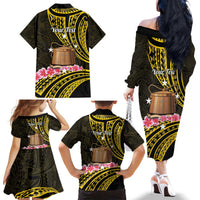 Personalised Tokelau Tokehega Day Family Matching Off The Shoulder Long Sleeve Dress and Hawaiian Shirt Tokelauan Tatau Black Color LT14 - Polynesian Pride