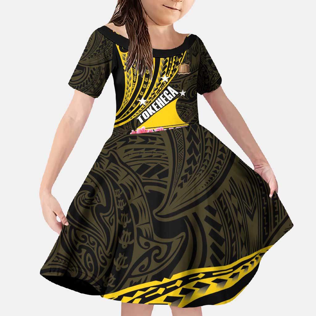 Personalised Tokelau Tokehega Day Family Matching Off Shoulder Maxi Dress and Hawaiian Shirt Tokelauan Tatau Black Color LT14 Daughter's Dress Black - Polynesian Pride