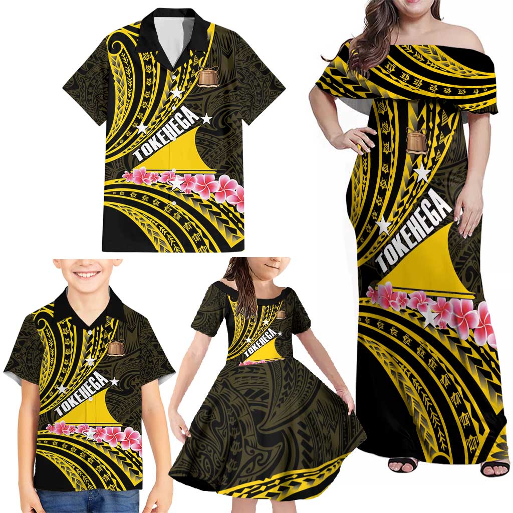 Personalised Tokelau Tokehega Day Family Matching Off Shoulder Maxi Dress and Hawaiian Shirt Tokelauan Tatau Black Color LT14 - Polynesian Pride