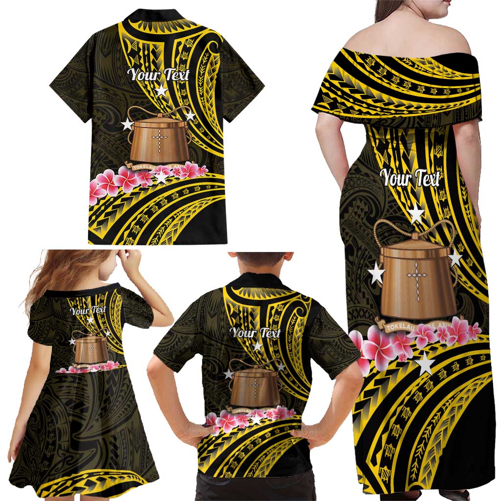 Personalised Tokelau Tokehega Day Family Matching Off Shoulder Maxi Dress and Hawaiian Shirt Tokelauan Tatau Black Color LT14 - Polynesian Pride