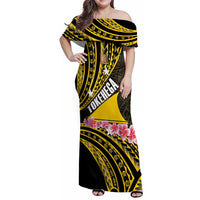 Personalised Tokelau Tokehega Day Family Matching Off Shoulder Maxi Dress and Hawaiian Shirt Tokelauan Tatau Black Color LT14 Mom's Dress Black - Polynesian Pride