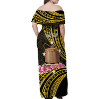 Personalised Tokelau Tokehega Day Family Matching Off Shoulder Maxi Dress and Hawaiian Shirt Tokelauan Tatau Black Color LT14 - Polynesian Pride