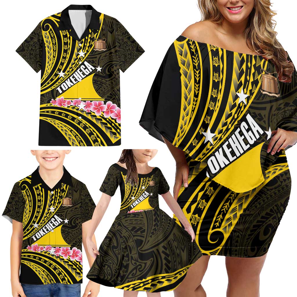Personalised Tokelau Tokehega Day Family Matching Off Shoulder Short Dress and Hawaiian Shirt Tokelauan Tatau Black Color LT14 - Polynesian Pride
