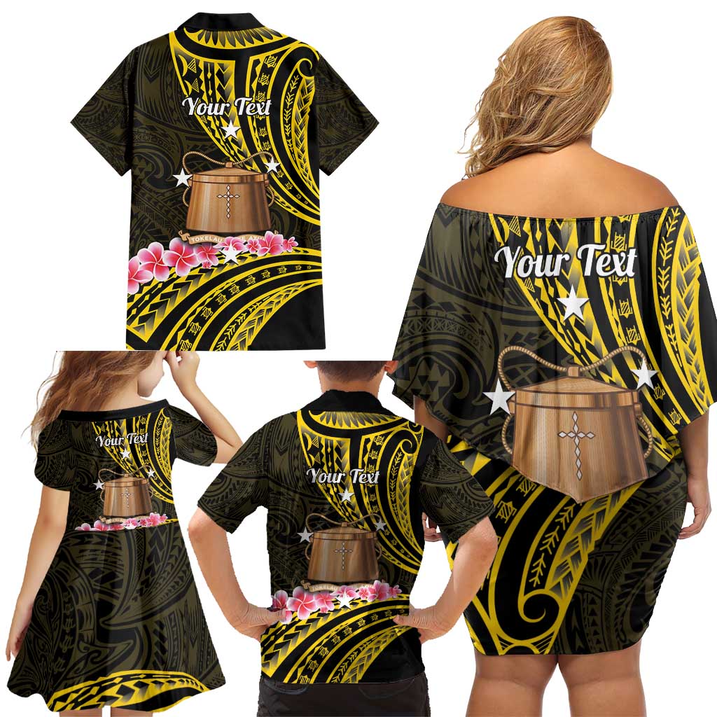 Personalised Tokelau Tokehega Day Family Matching Off Shoulder Short Dress and Hawaiian Shirt Tokelauan Tatau Black Color LT14 - Polynesian Pride