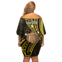 Personalised Tokelau Tokehega Day Family Matching Off Shoulder Short Dress and Hawaiian Shirt Tokelauan Tatau Black Color LT14 - Polynesian Pride