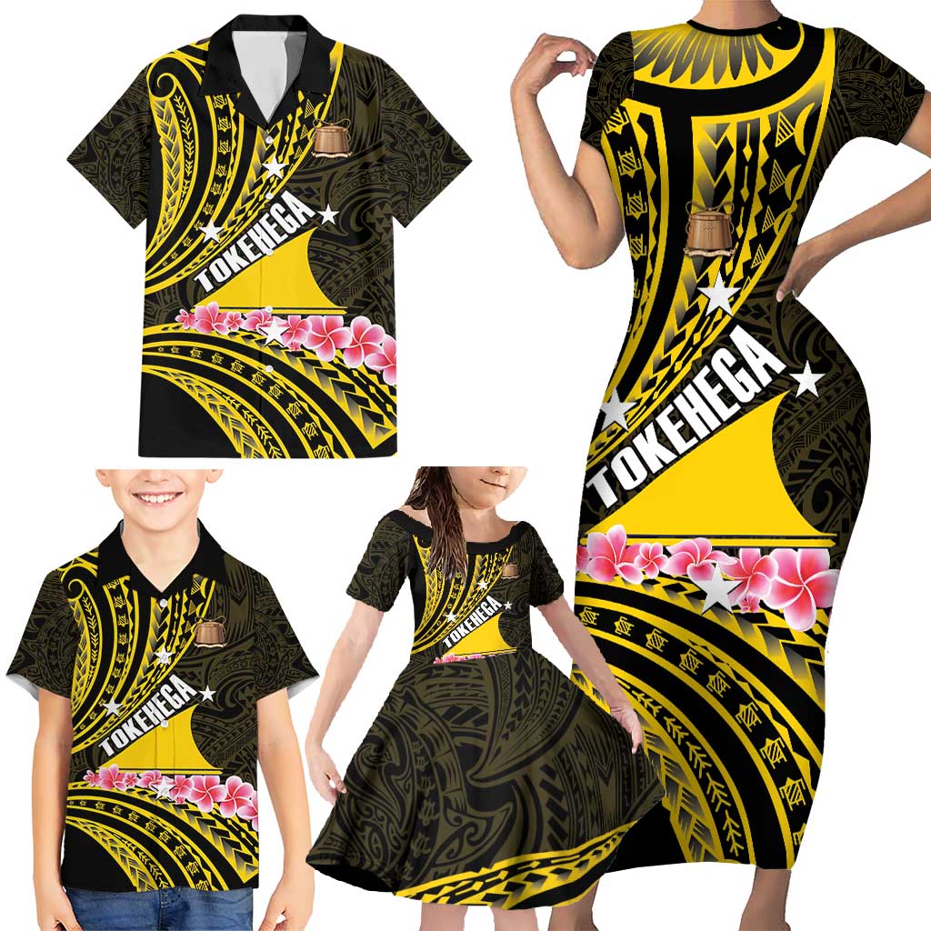Personalised Tokelau Tokehega Day Family Matching Short Sleeve Bodycon Dress and Hawaiian Shirt Tokelauan Tatau Black Color LT14 - Polynesian Pride