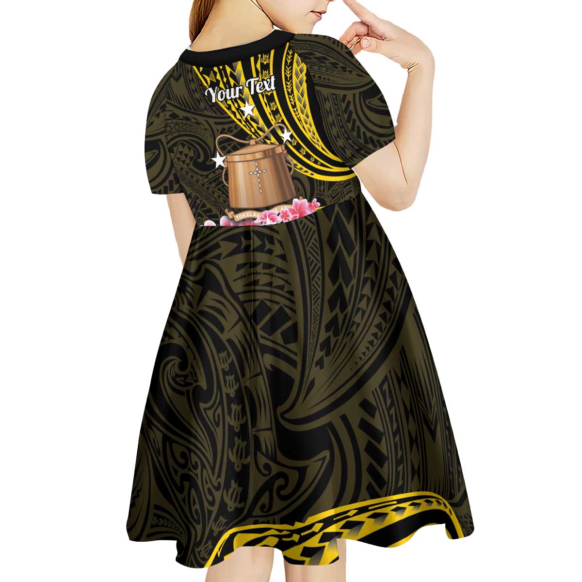 Personalised Tokelau Tokehega Day Kid Short Sleeve Dress Tokelauan Tatau Black Color LT14 - Polynesian Pride