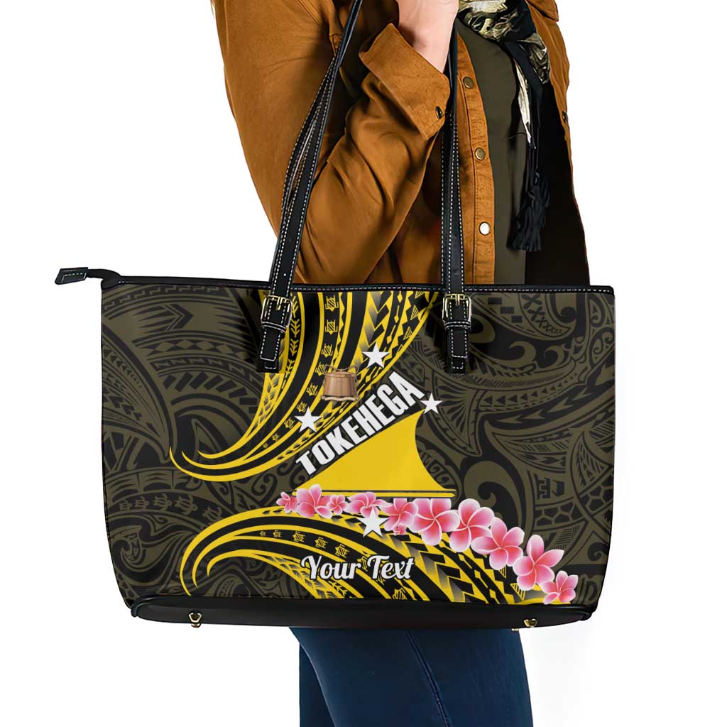 Personalised Tokelau Tokehega Day Leather Tote Bag Tokelauan Tatau Black Color LT14 - Polynesian Pride