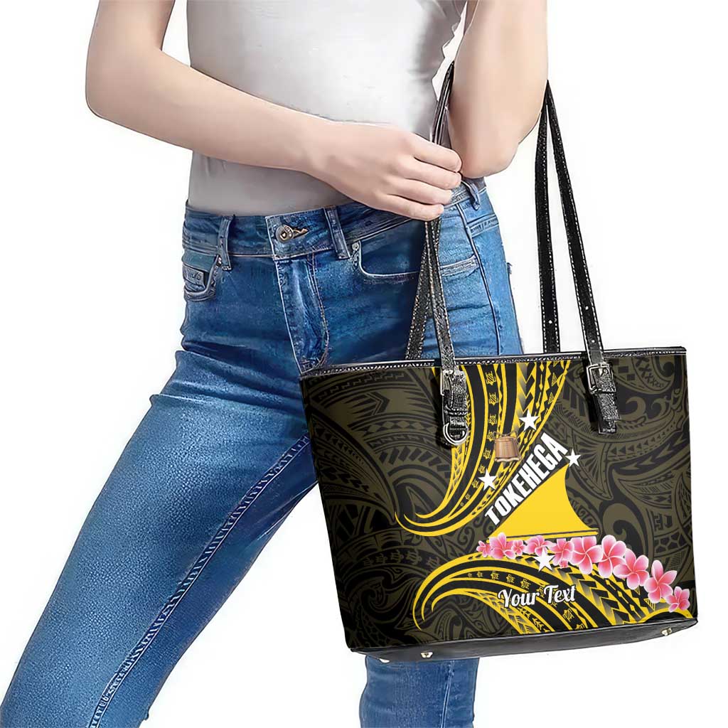Personalised Tokelau Tokehega Day Leather Tote Bag Tokelauan Tatau Black Color LT14 - Polynesian Pride