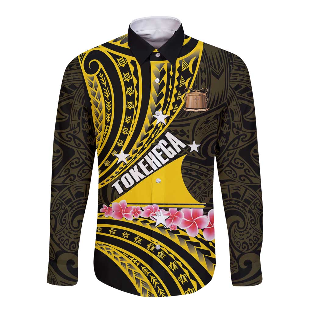 Personalised Tokelau Tokehega Day Long Sleeve Button Shirt Tokelauan Tatau Black Color LT14 Unisex Black - Polynesian Pride