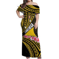 Personalised Tokelau Tokehega Day Off Shoulder Maxi Dress Tokelauan Tatau Black Color LT14 Women Black - Polynesian Pride
