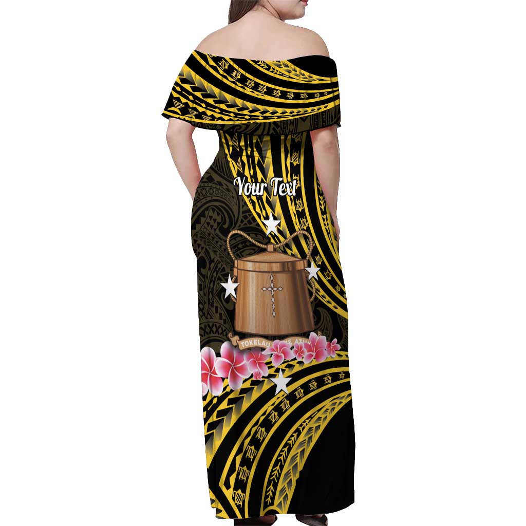 Personalised Tokelau Tokehega Day Off Shoulder Maxi Dress Tokelauan Tatau Black Color LT14 - Polynesian Pride