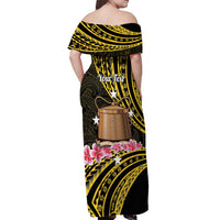 Personalised Tokelau Tokehega Day Off Shoulder Maxi Dress Tokelauan Tatau Black Color LT14 - Polynesian Pride