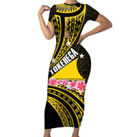 Personalised Tokelau Tokehega Day Short Sleeve Bodycon Dress Tokelauan Tatau Black Color LT14 Long Dress Black - Polynesian Pride