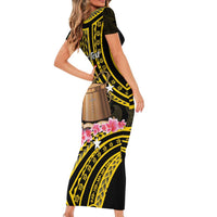 Personalised Tokelau Tokehega Day Short Sleeve Bodycon Dress Tokelauan Tatau Black Color LT14 - Polynesian Pride