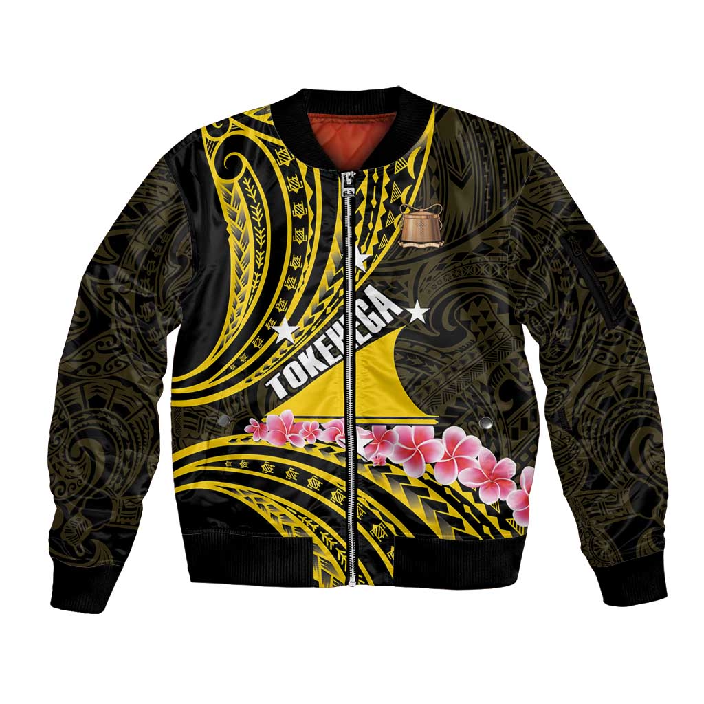 Personalised Tokelau Tokehega Day Sleeve Zip Bomber Jacket Tokelauan Tatau Black Color LT14 Unisex Black - Polynesian Pride