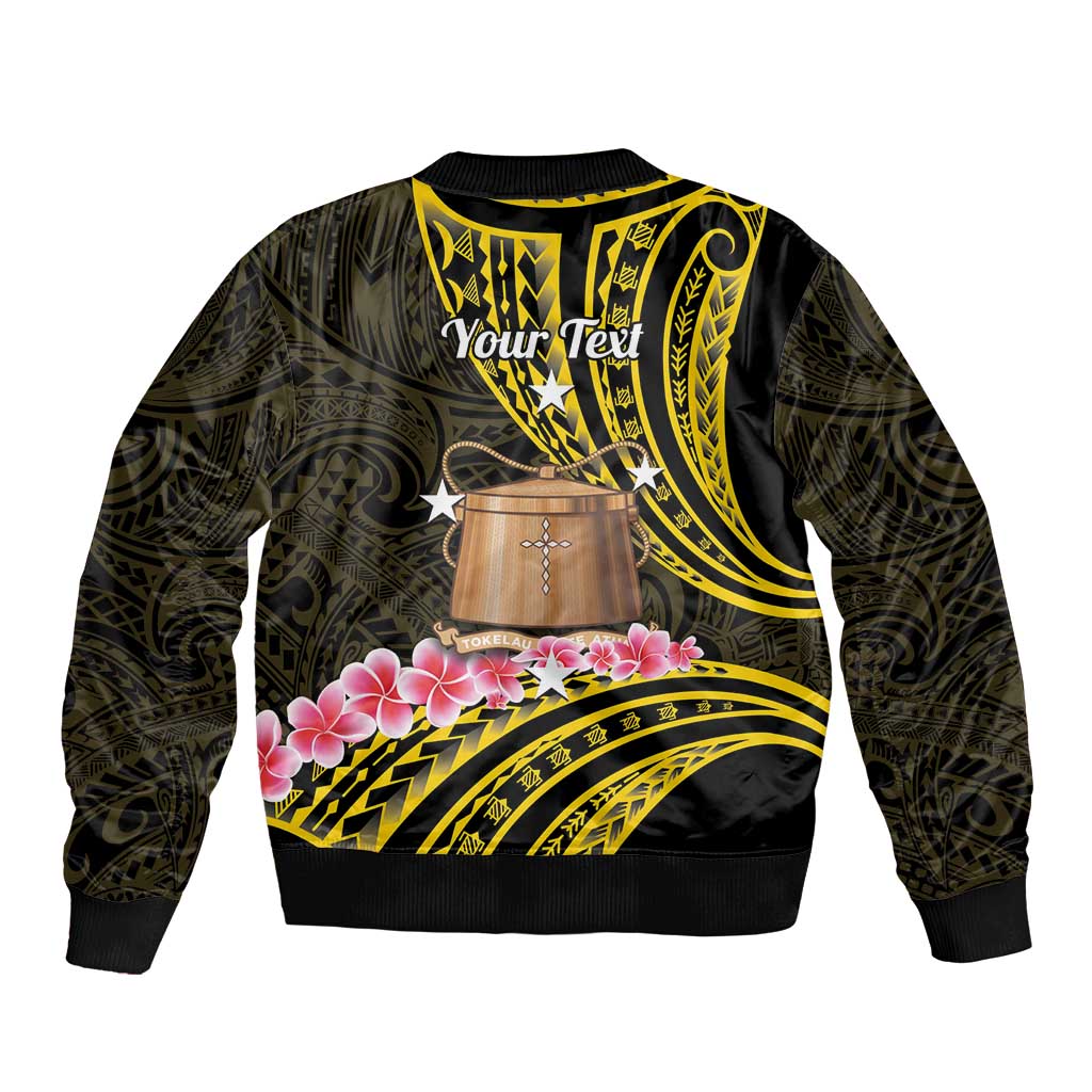 Personalised Tokelau Tokehega Day Sleeve Zip Bomber Jacket Tokelauan Tatau Black Color LT14 - Polynesian Pride