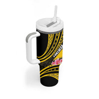 Personalised Tokelau Tokehega Day Tumbler With Handle Tokelauan Tatau Black Color LT14 - Polynesian Pride